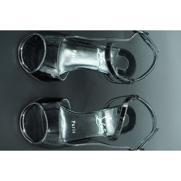 Christian Louboutin So Jenlove 100 Black Patent Sandals Size 35 Ankle Strap $945 - Picture 3 of 12